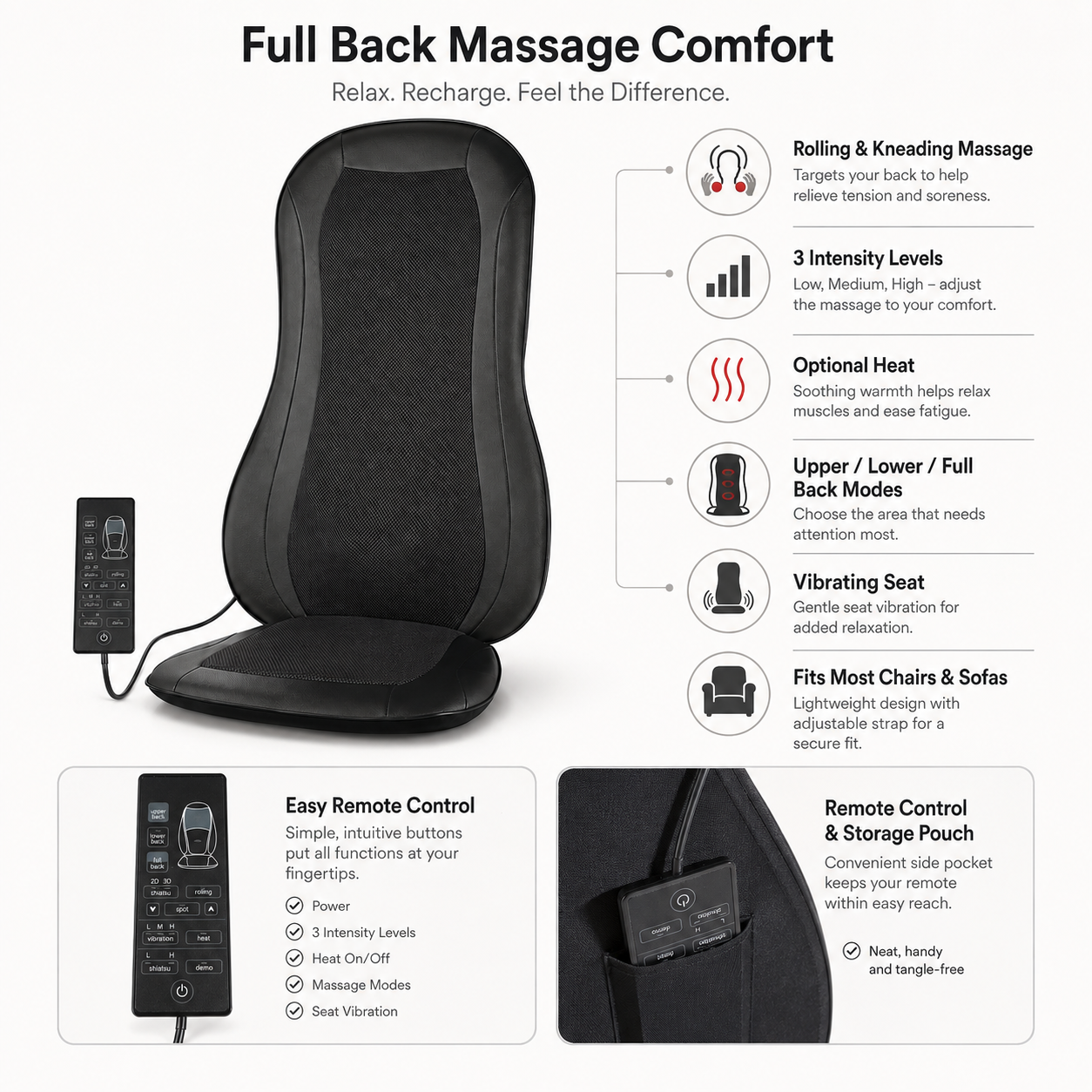 Rollende Massage-Sitzauflage mit Vibration und ergonomischem Design