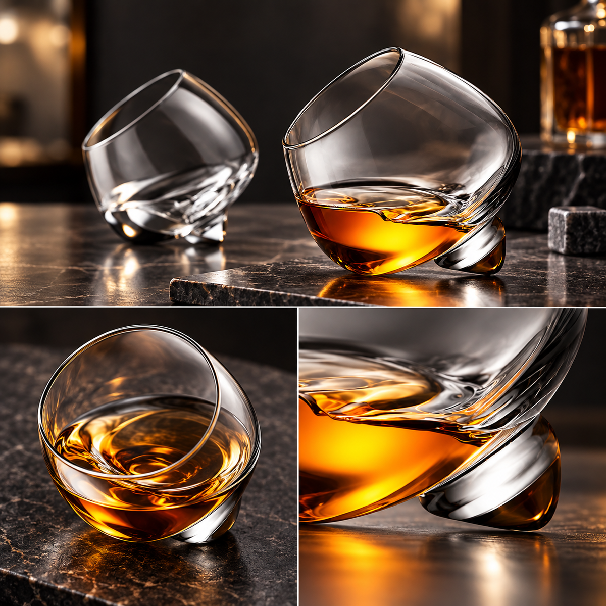 Roterende whiskyglas med ergonomisk, giftfri og unik udformning