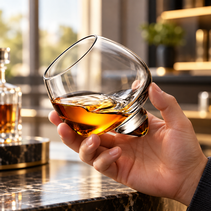 Roterende whiskyglas med ergonomisk, giftfri og unik udformning