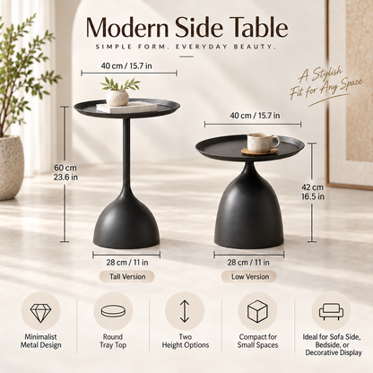 Round Metal Modern Side Table Pedestal Minimalist Design