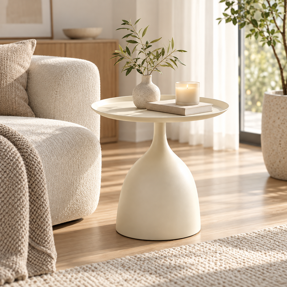 Round Metal Modern Side Table Pedestal Minimalist Design