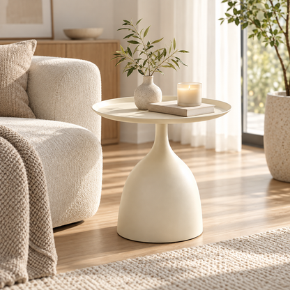 Round Metal Modern Side Table Pedestal Minimalist Design