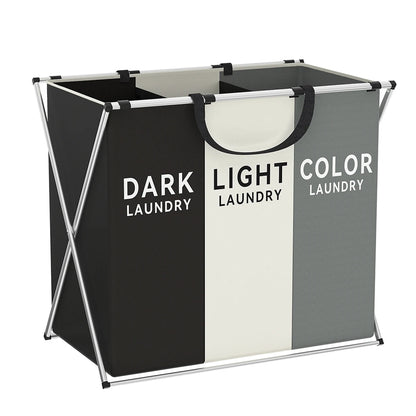 TriSort | Multi-Section Laundry Hamper | Foldable Clothes Basket with Compartments