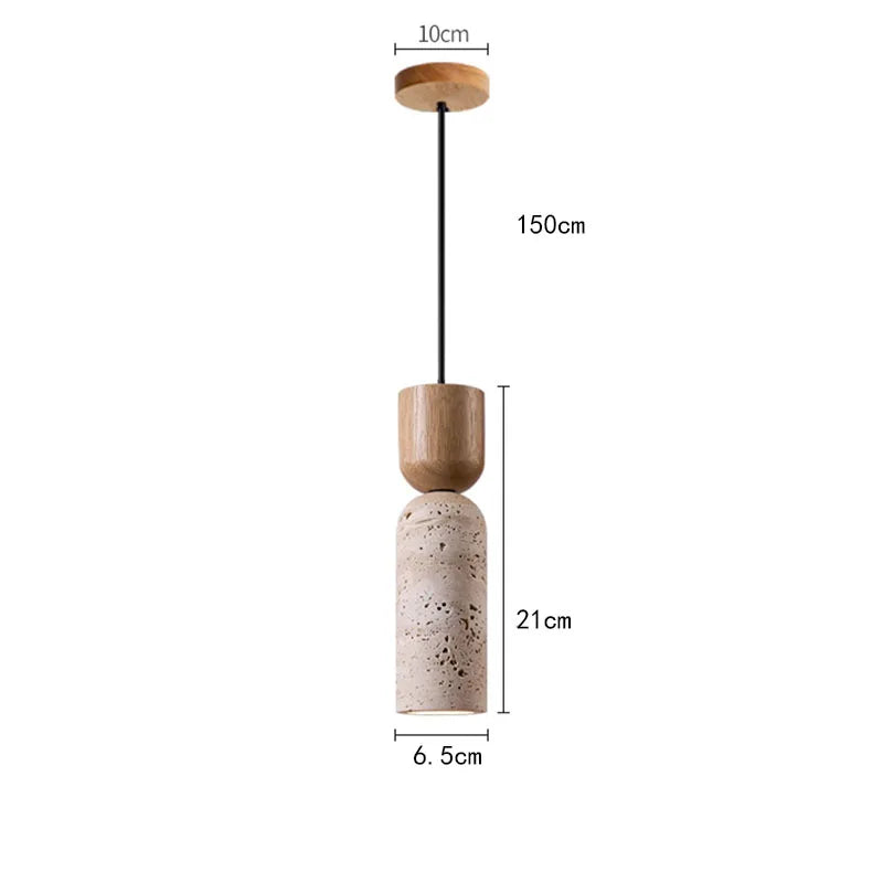 Candeeiro Suspenso Wabi-Sabi em Travertino e Madeira | Iluminação Minimalista Japonesa para Cabeceira
