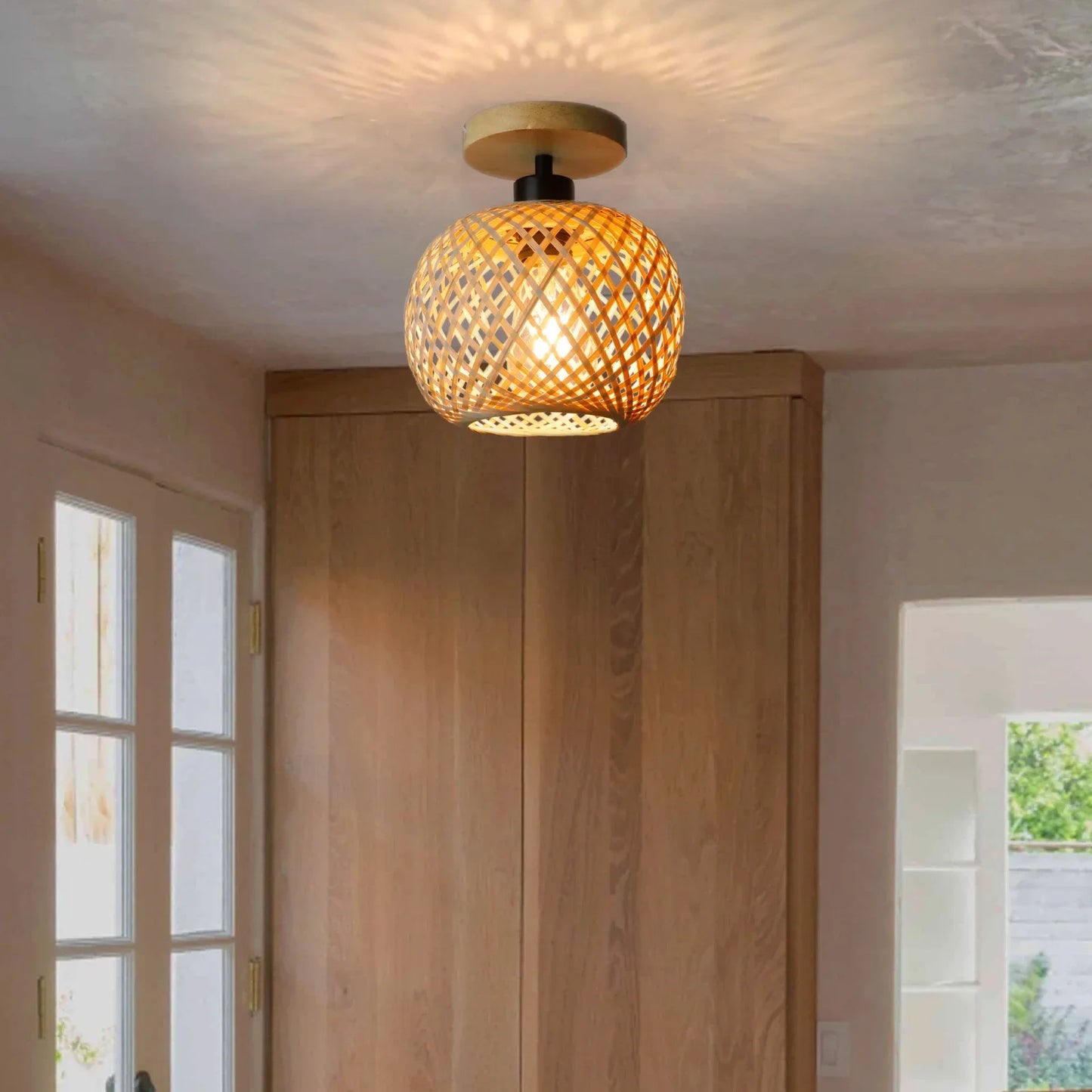 Natura Bambus-Deckenleuchte | Handgewebte Rattan-LED-Leuchte