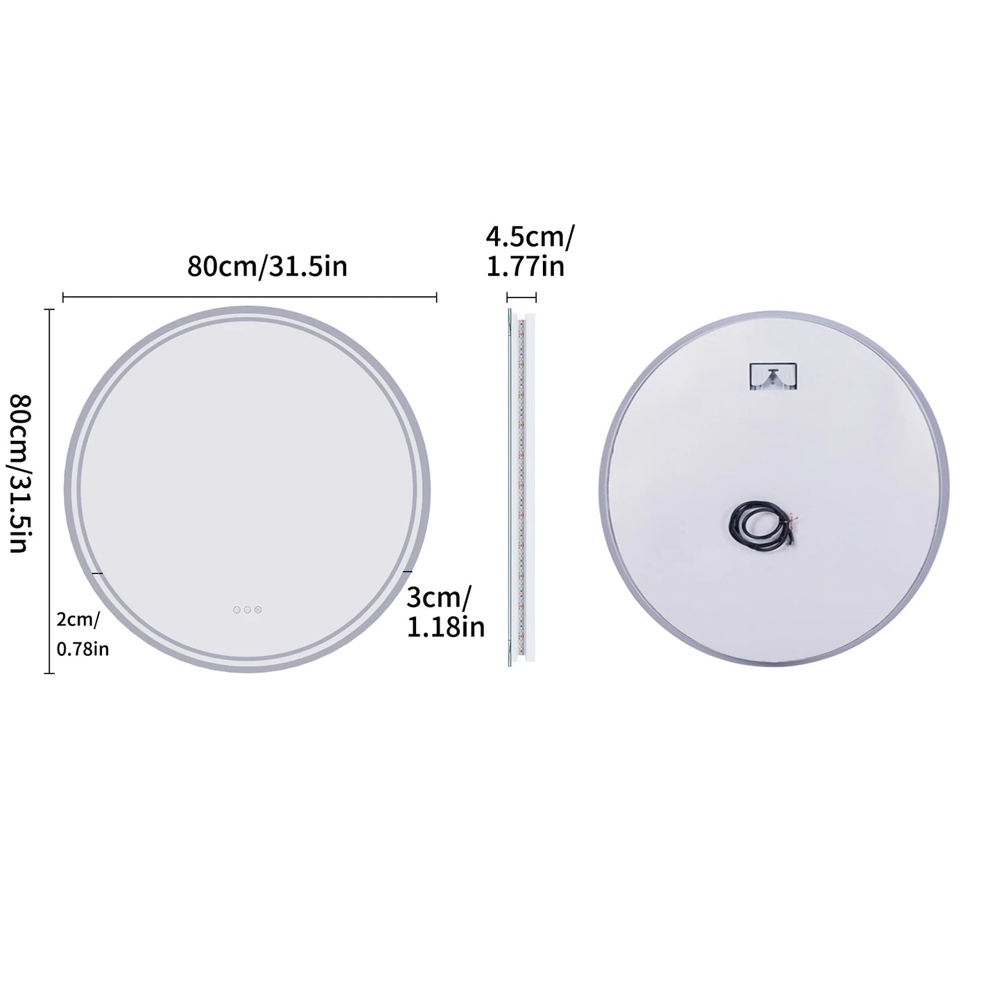 LuvoRound | Oglindă rotundă LED pentru baie | Ecran tactil anti-ceață și reglabilă intensitate
