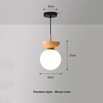 Lampada a Sospensione e da Soffitto a Sfera in Vetro Stile Nordico Moderno | Finitura Legno
