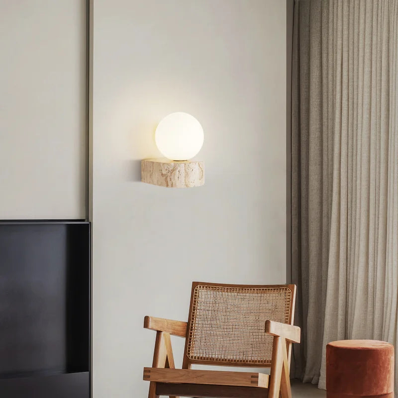 Travertin-Stein-Wandlampe | Moderne japanische LED-Wandleuchte