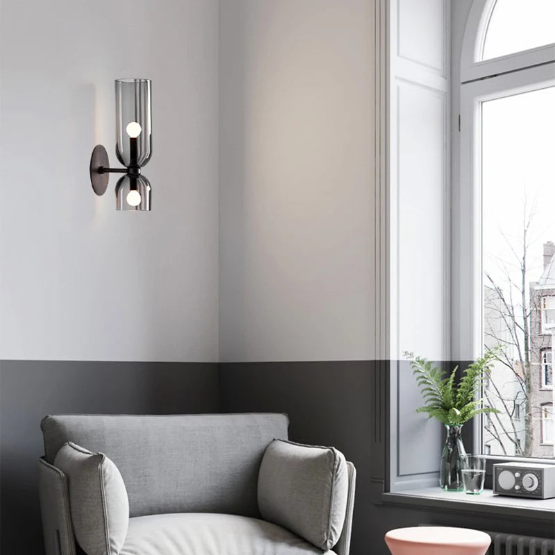 Nordische Glas-Wandlampe | Rauchglas-Röhrendesign