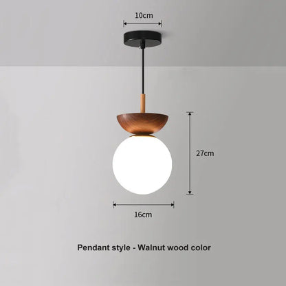 Lampada a Sospensione e da Soffitto a Sfera in Vetro Stile Nordico Moderno | Finitura Legno