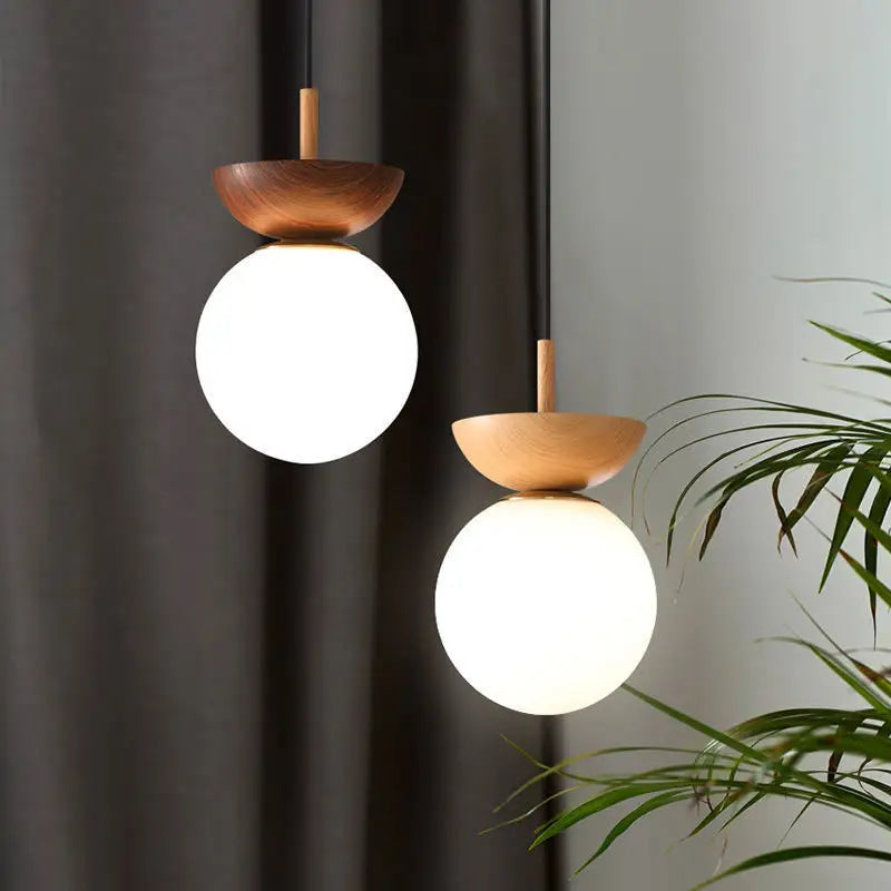 Lampada a Sospensione e da Soffitto a Sfera in Vetro Stile Nordico Moderno | Finitura Legno