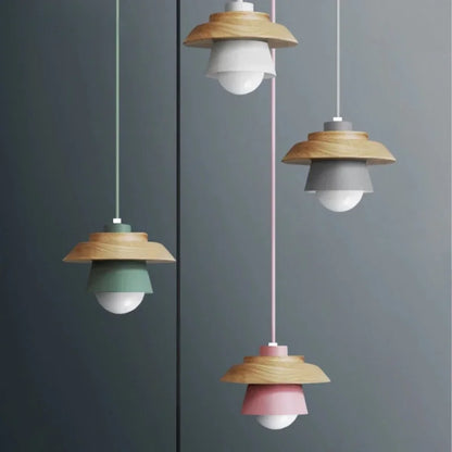 Candeeiro Suspenso em Madeira Nórdica | Design Colorido Macaron