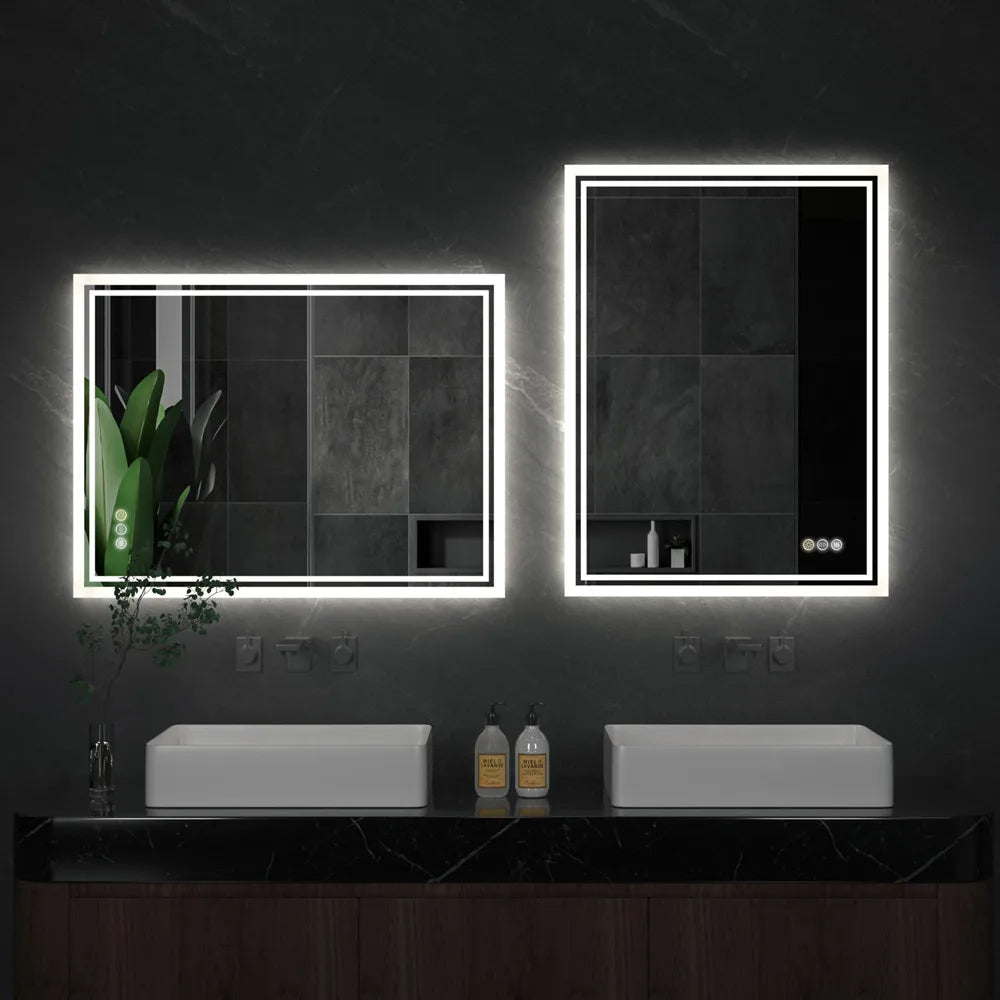 LuvoGlow | Oglindă de baie cu LED | Fără ramă, reglabilă, cu protecție anti-aburire