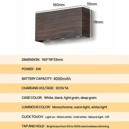 Lume da Parete Ricaricabile LumiBlock | Design Minimalista Effetto Legno