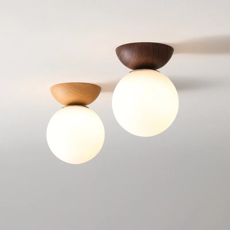 Lampada a Sospensione e da Soffitto a Sfera in Vetro Stile Nordico Moderno | Finitura Legno
