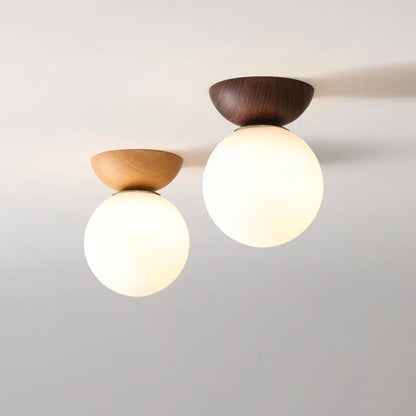 Lampada a Sospensione e da Soffitto a Sfera in Vetro Stile Nordico Moderno | Finitura Legno