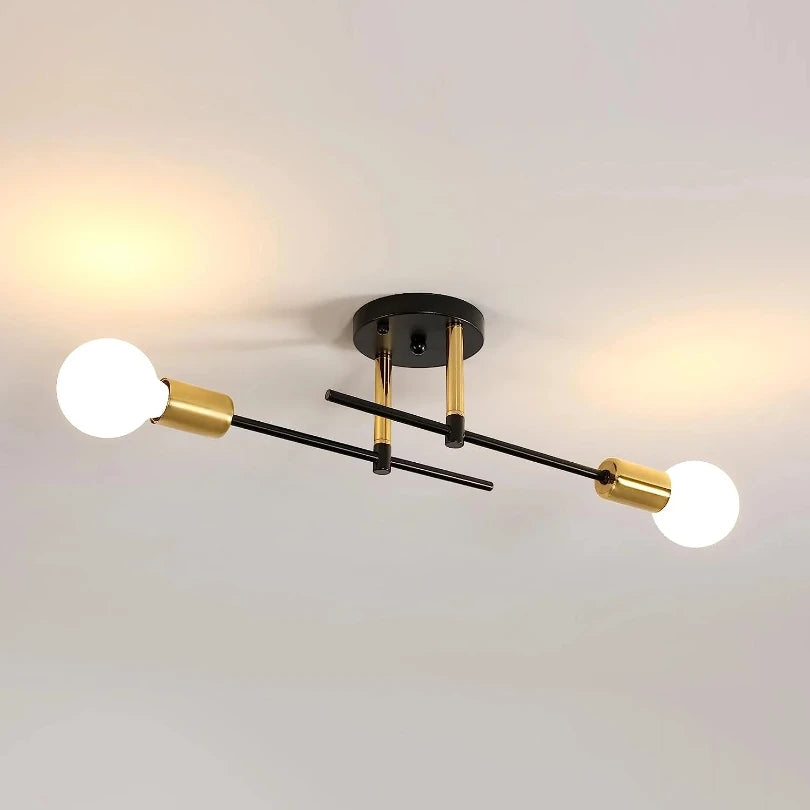 Lampada da soffitto moderna a 2 luci | Lampadario a plafone nero e oro
