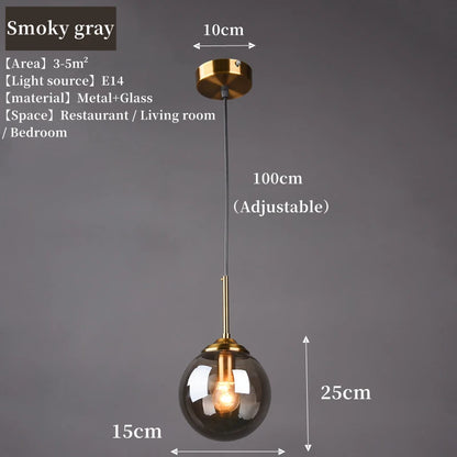 Lustre Pendente Moderno Nórdico com Globo de Vidro | Âmbar, Cinza Fumo, Vidro Transparente