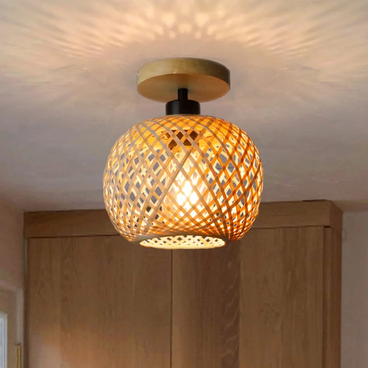 Natura Bambus-Deckenleuchte | Handgewebte Rattan-LED-Leuchte