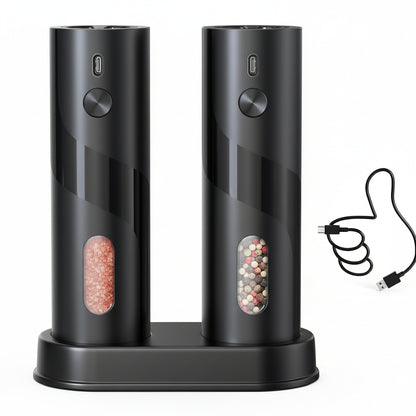 Conjunto de Moinhos Elétricos de Sal e Pimenta USB Recarregável Base de Carregamento ProMax
