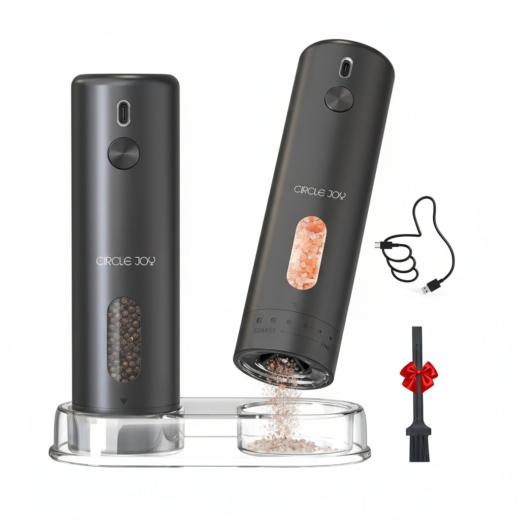 Conjunto de Moinhos Elétricos de Sal e Pimenta USB Recarregável Base de Carregamento ProMax