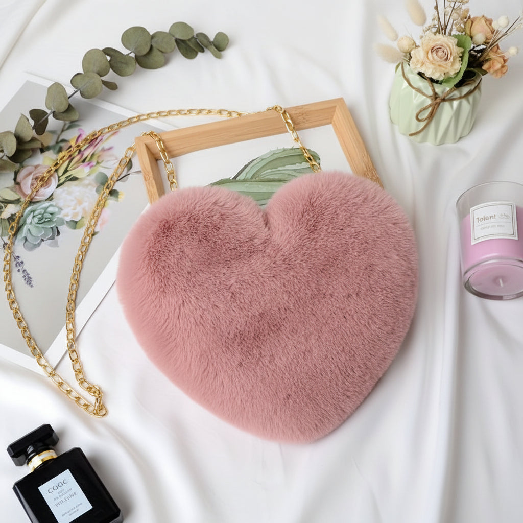 Bolso de Hombro con Corazón de Piel Sintética y Cadena Cruzada