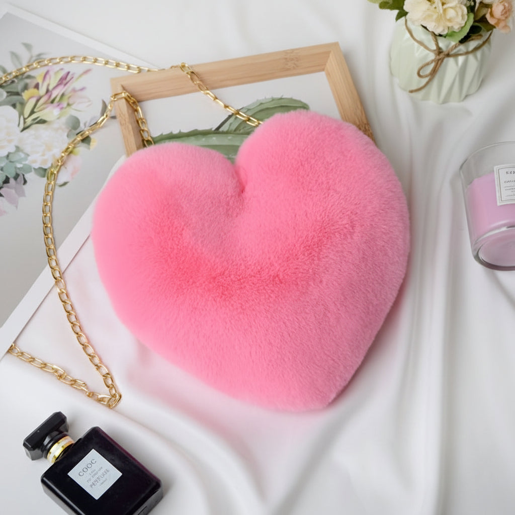 Bolso de Hombro con Corazón de Piel Sintética y Cadena Cruzada