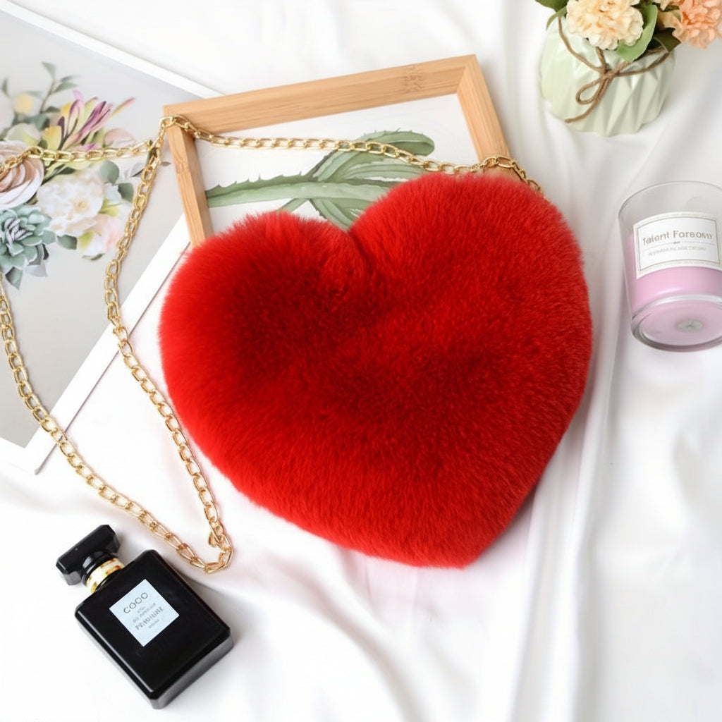 Bolso de Hombro con Corazón de Piel Sintética y Cadena Cruzada