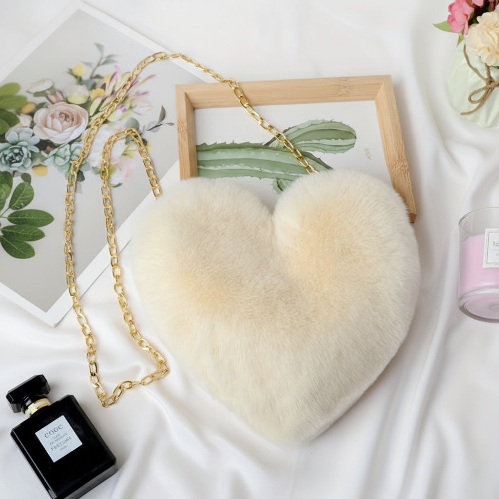 Bolso de Hombro con Corazón de Piel Sintética y Cadena Cruzada
