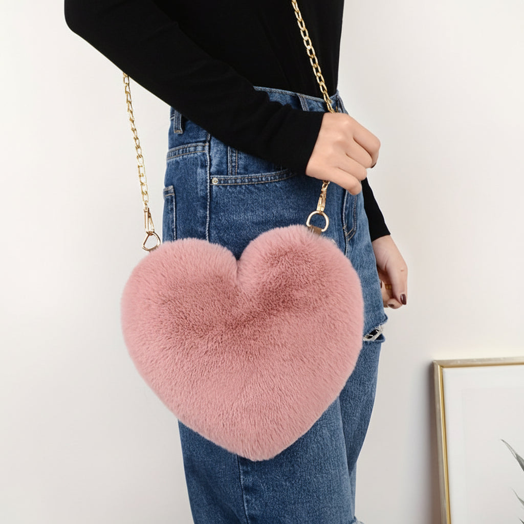 Bolso de Hombro con Corazón de Piel Sintética y Cadena Cruzada