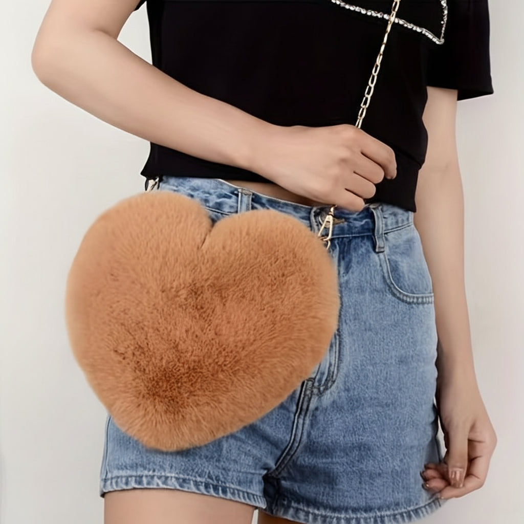 Bolso de Hombro con Corazón de Piel Sintética y Cadena Cruzada