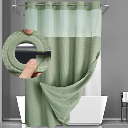 Set de baie cu perdea de duș din țesătură tip vafe, geometrică, cu dublu strat