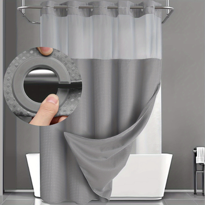 Set de baie cu perdea de duș din țesătură tip vafe, geometrică, cu dublu strat