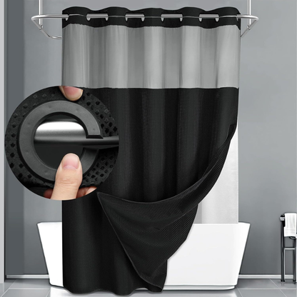 Set de baie cu perdea de duș din țesătură tip vafe, geometrică, cu dublu strat