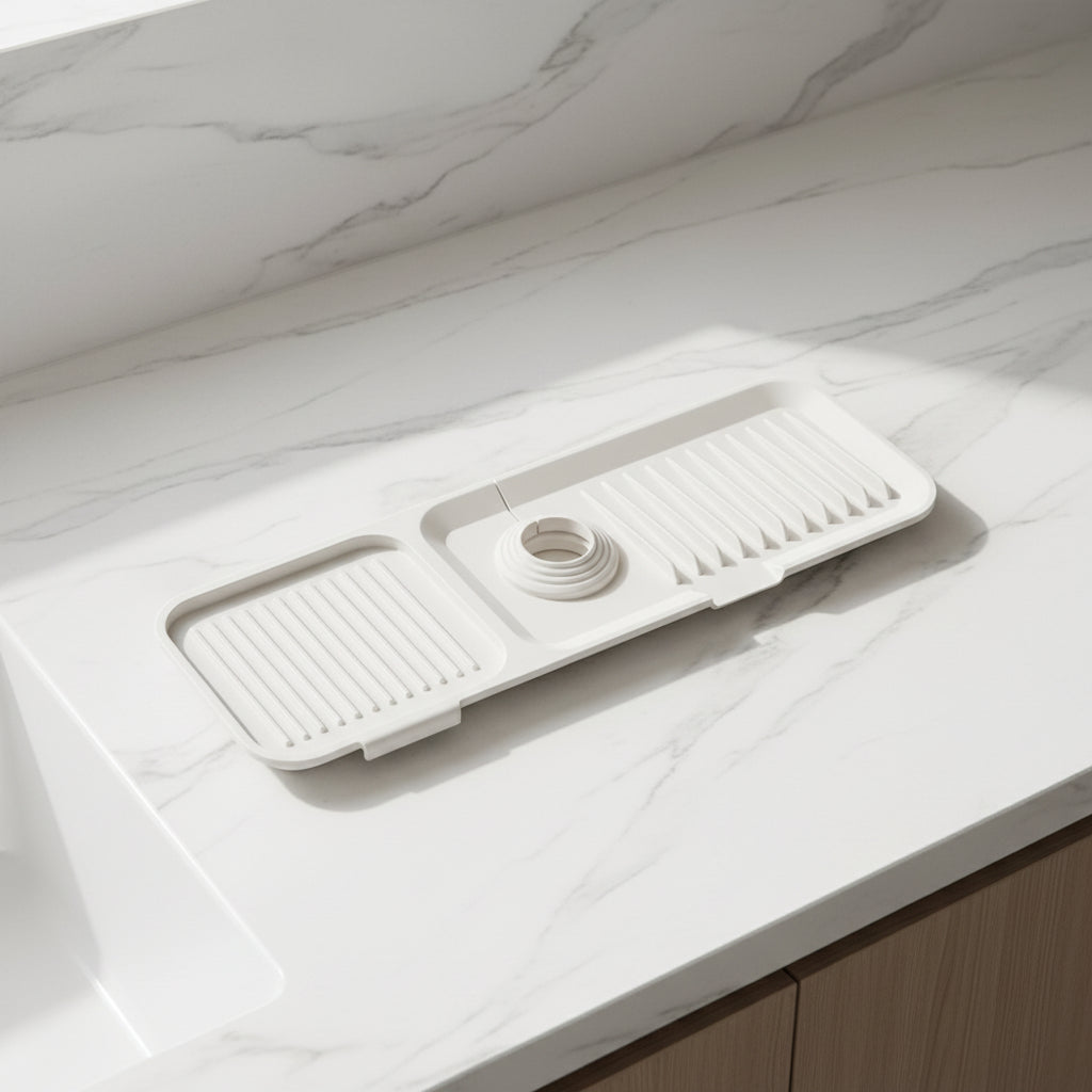 Tappetino per lavello in silicone, raccogligocce per rubinetto con design auto-drenante