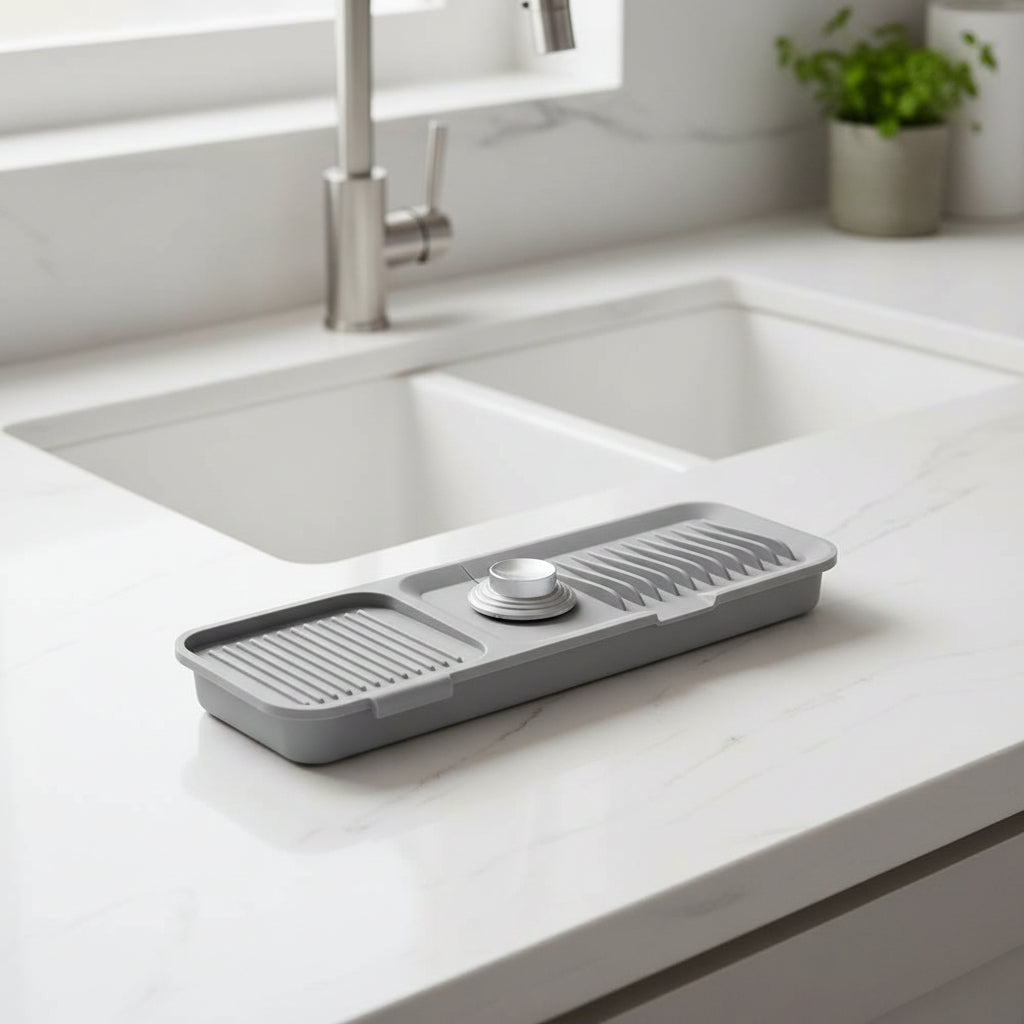 Tappetino per lavello in silicone, raccogligocce per rubinetto con design auto-drenante