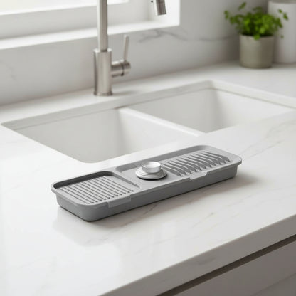 Tappetino per lavello in silicone, raccogligocce per rubinetto con design auto-drenante