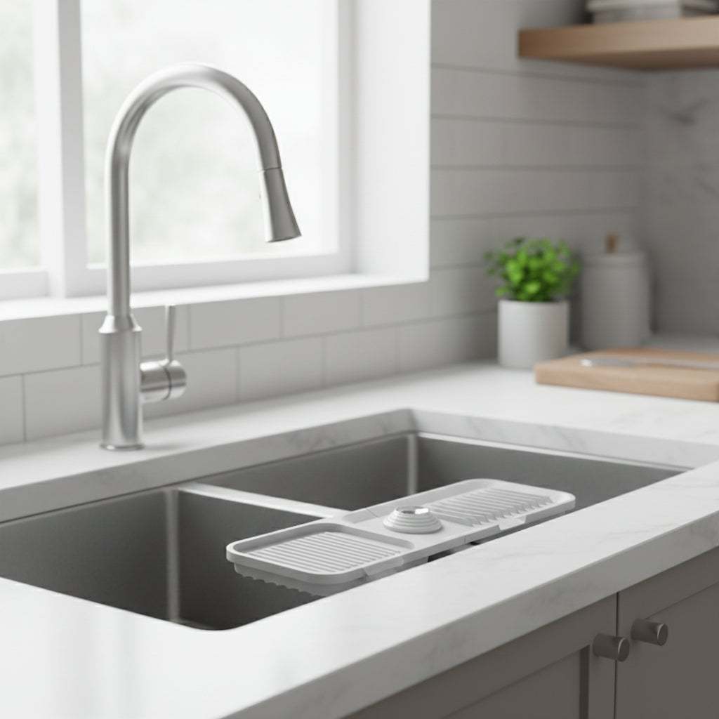 Tappetino per lavello in silicone, raccogligocce per rubinetto con design auto-drenante