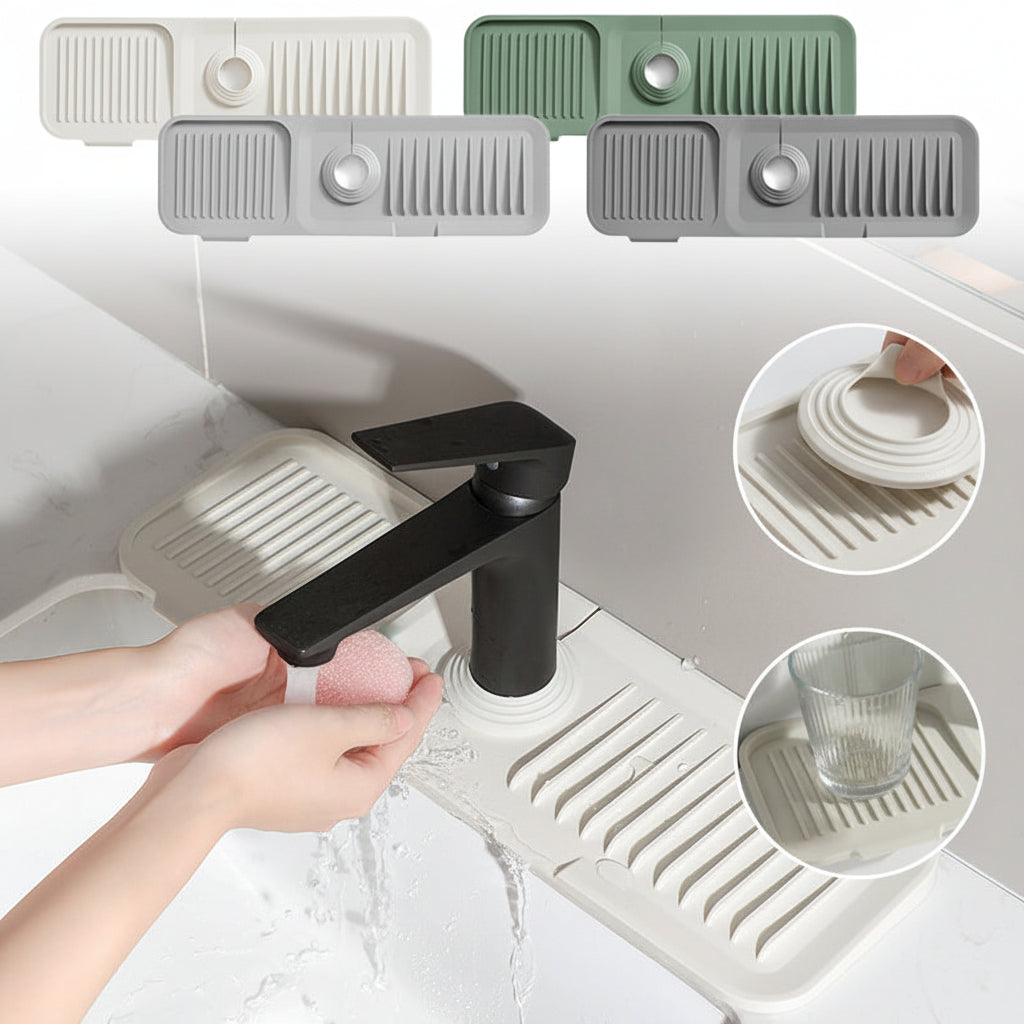Tappetino per lavello in silicone, raccogligocce per rubinetto con design auto-drenante