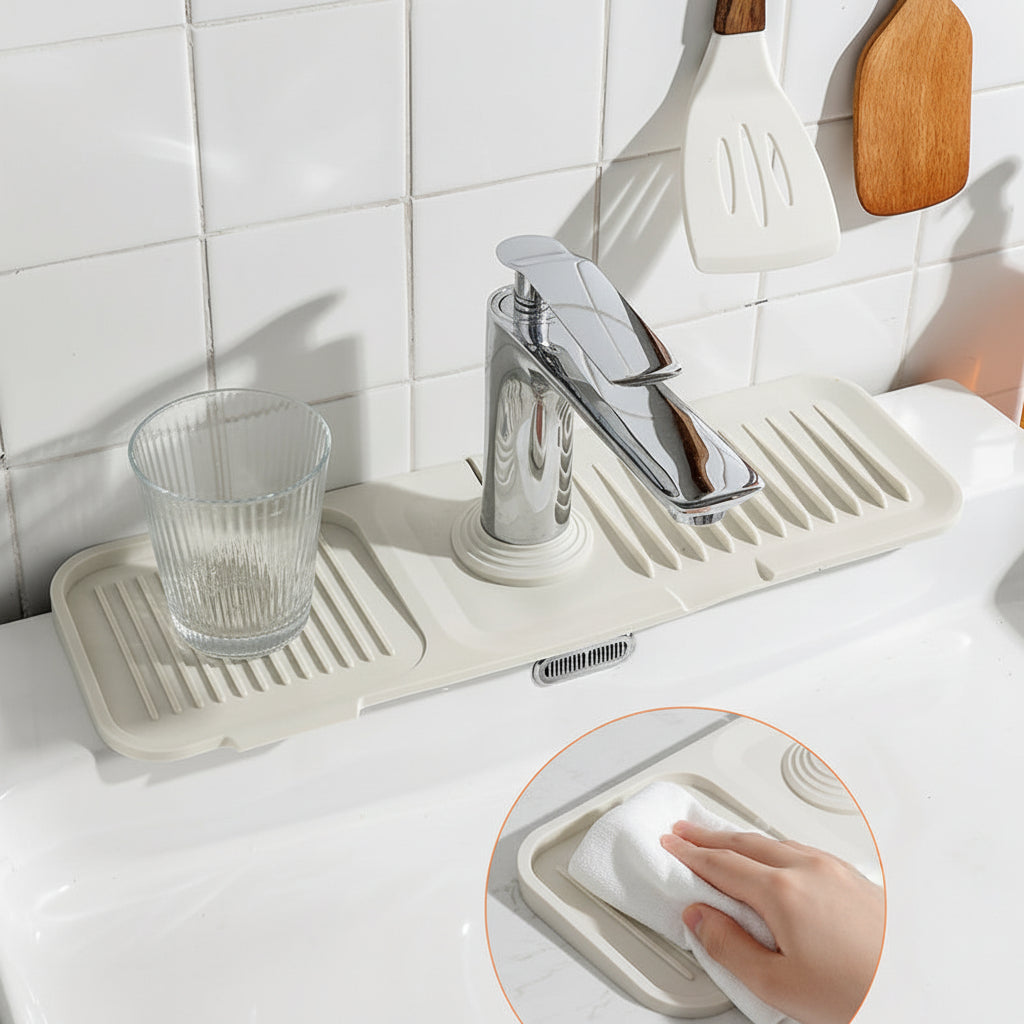 Tappetino per lavello in silicone, raccogligocce per rubinetto con design auto-drenante