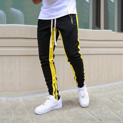 Calças de Treino Masculinas Ajustadas com Listra Lateral Calças Desportivas