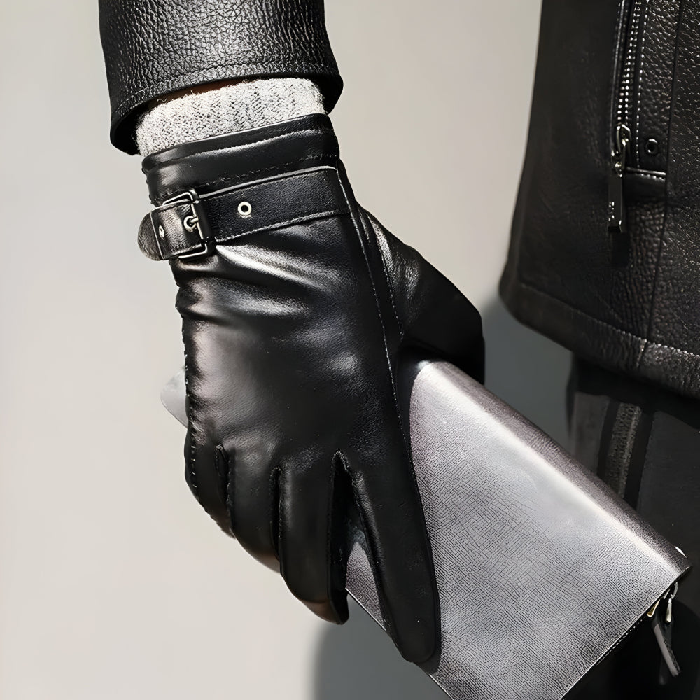 Luvas Masculinas de Inverno Toque para Ecrã Fecho com Correia Estilo Condução