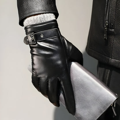 Luvas Masculinas de Inverno Toque para Ecrã Fecho com Correia Estilo Condução