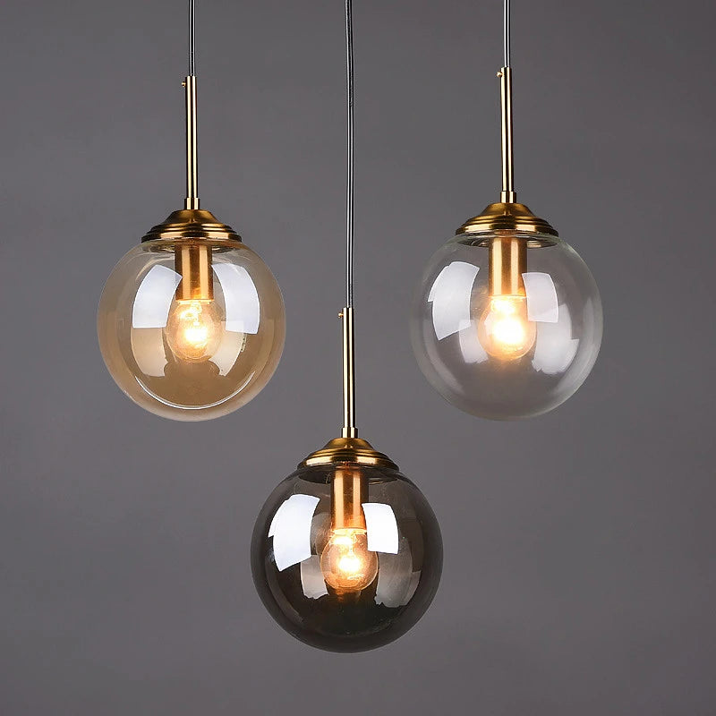 Lustre Pendente Moderno Nórdico com Globo de Vidro | Âmbar, Cinza Fumo, Vidro Transparente