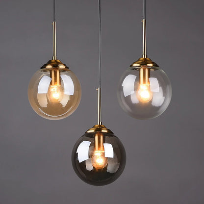 Lustre Pendente Moderno Nórdico com Globo de Vidro | Âmbar, Cinza Fumo, Vidro Transparente