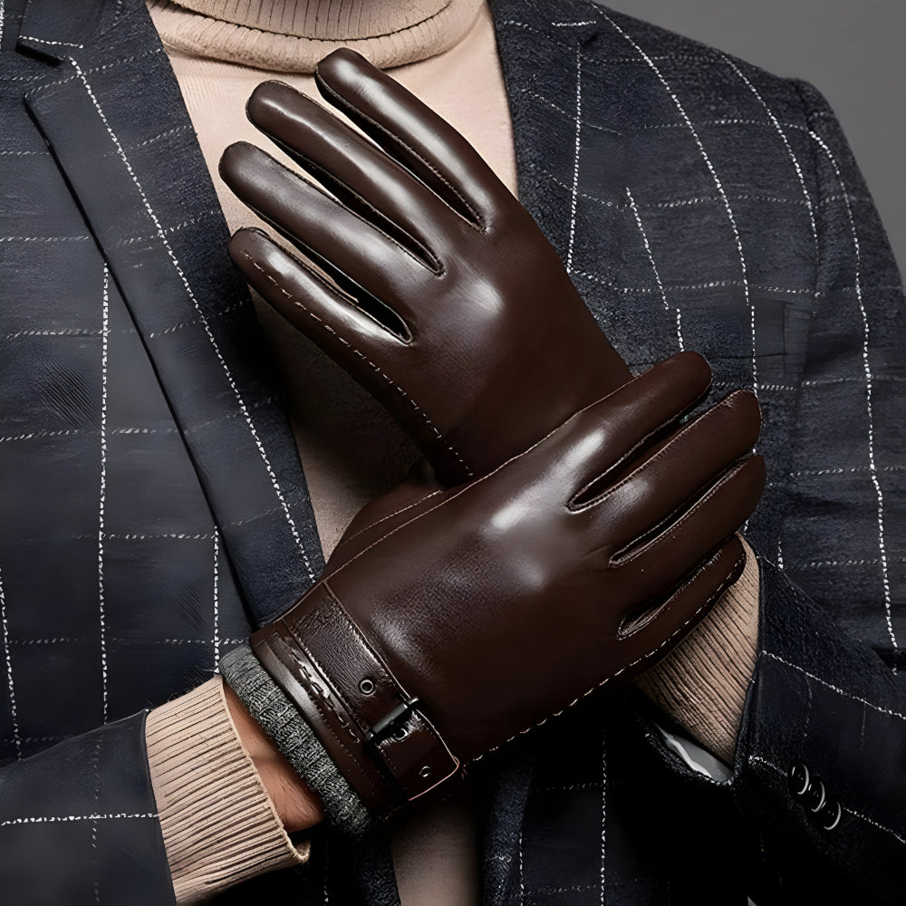 Luvas Masculinas de Inverno Toque para Ecrã Fecho com Correia Estilo Condução
