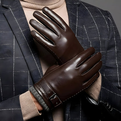 Luvas Masculinas de Inverno Toque para Ecrã Fecho com Correia Estilo Condução