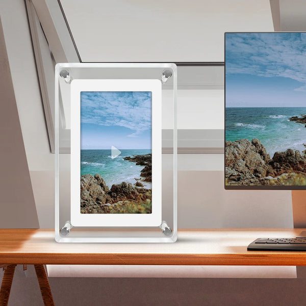 ClearFrame | Cadru Foto Digital din Acril | Ecran IPS Portabil cu Baterie Încorporată