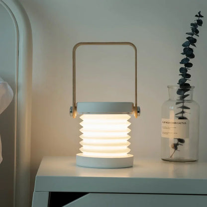 Lanterna portatile con manico in legno creativo | Lampada da tavolo pieghevole ricaricabile
