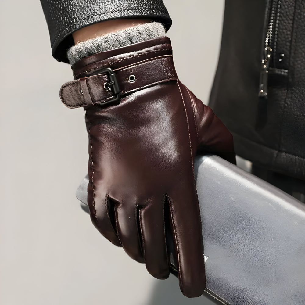 Luvas Masculinas de Inverno Toque para Ecrã Fecho com Correia Estilo Condução